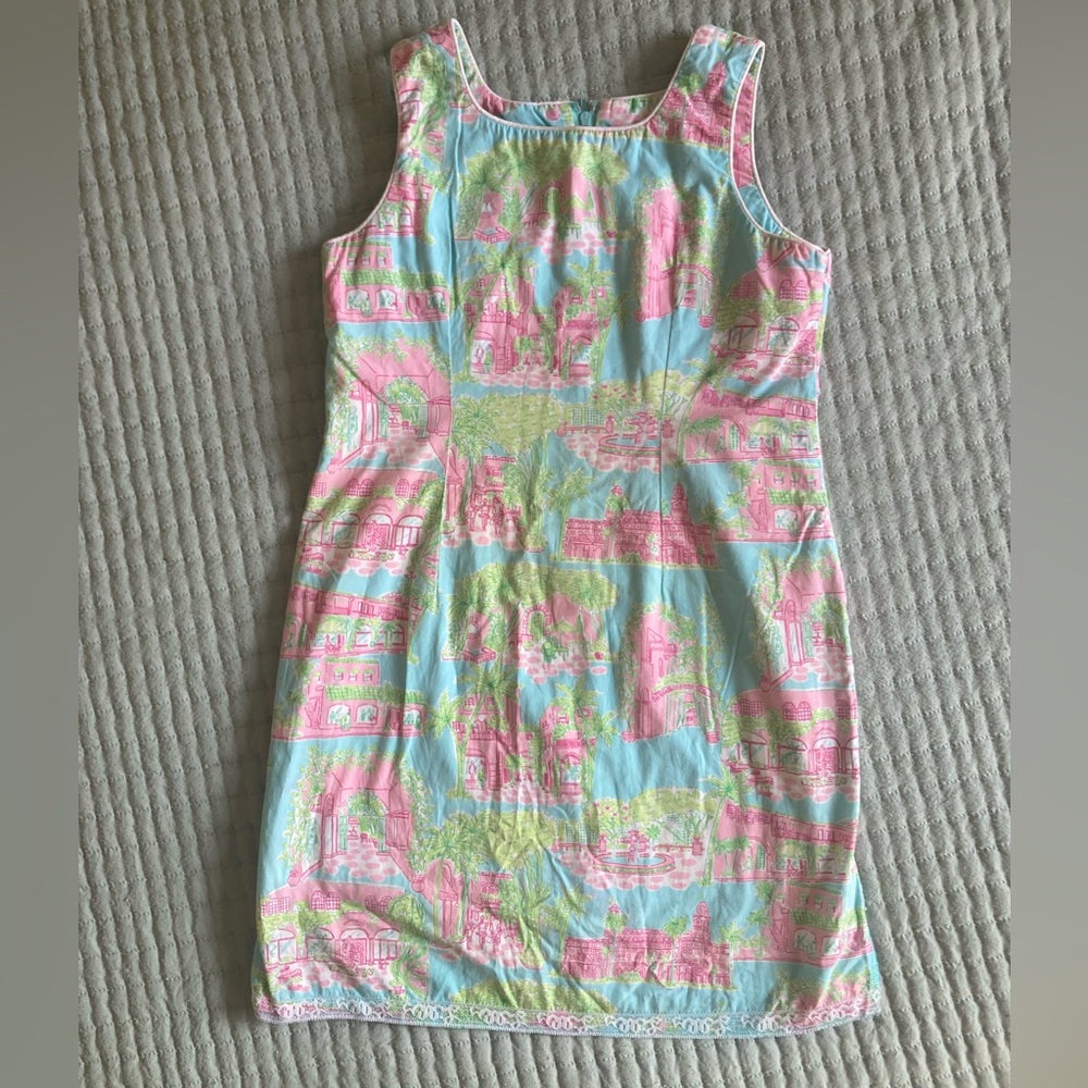Lilly Pulitzer Vintage Girls White Label Shift Dress Palm Beach Toile, size 10